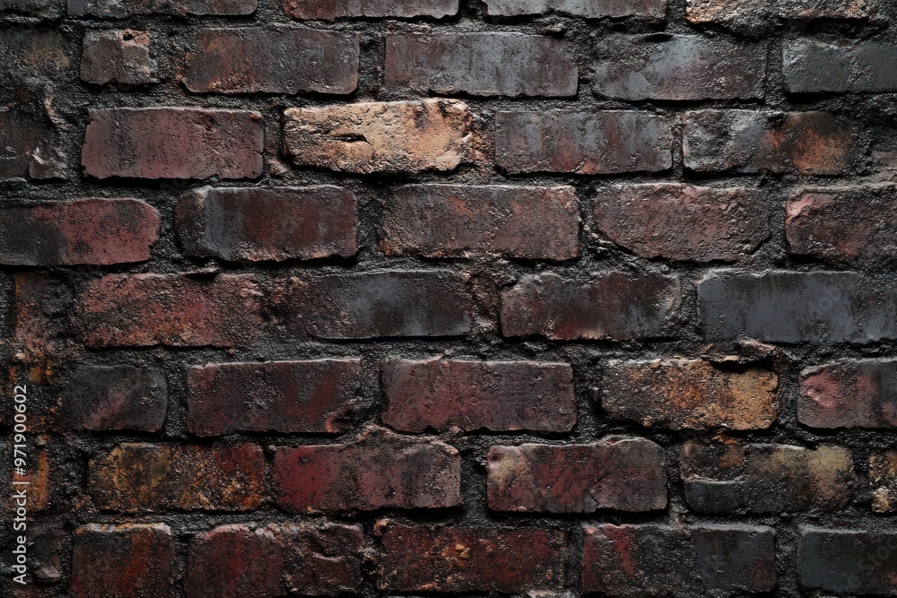 Obraz premium Dark Red Brick Wall with Black Mortar