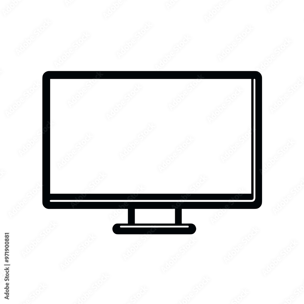 A simple black outline of a computer monitor is displayed against a white background, ideal for use in various digital design and presentation formats A simple black outline of a computer monitor is displayed against a white background, ideal for use in various digital design and presentation formats