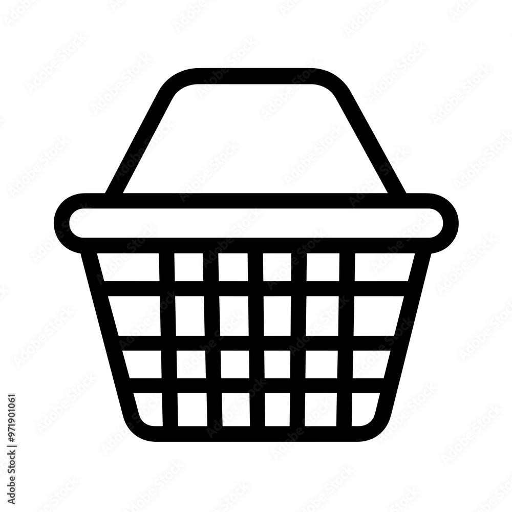 The design features a straightforward outline of a shopping basket, symbolizing retail and online shopping activities in a minimalist style The design features a straightforward outline of a shopping basket, symbolizing retail and online shopping activities in a minimalist style