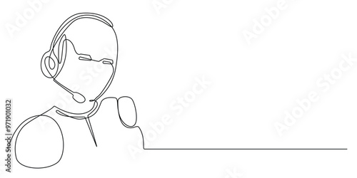 continuous line of customer service robot.one line drawing of AI robot providing solution to problem complainants.single line vector illustration.isolated white background