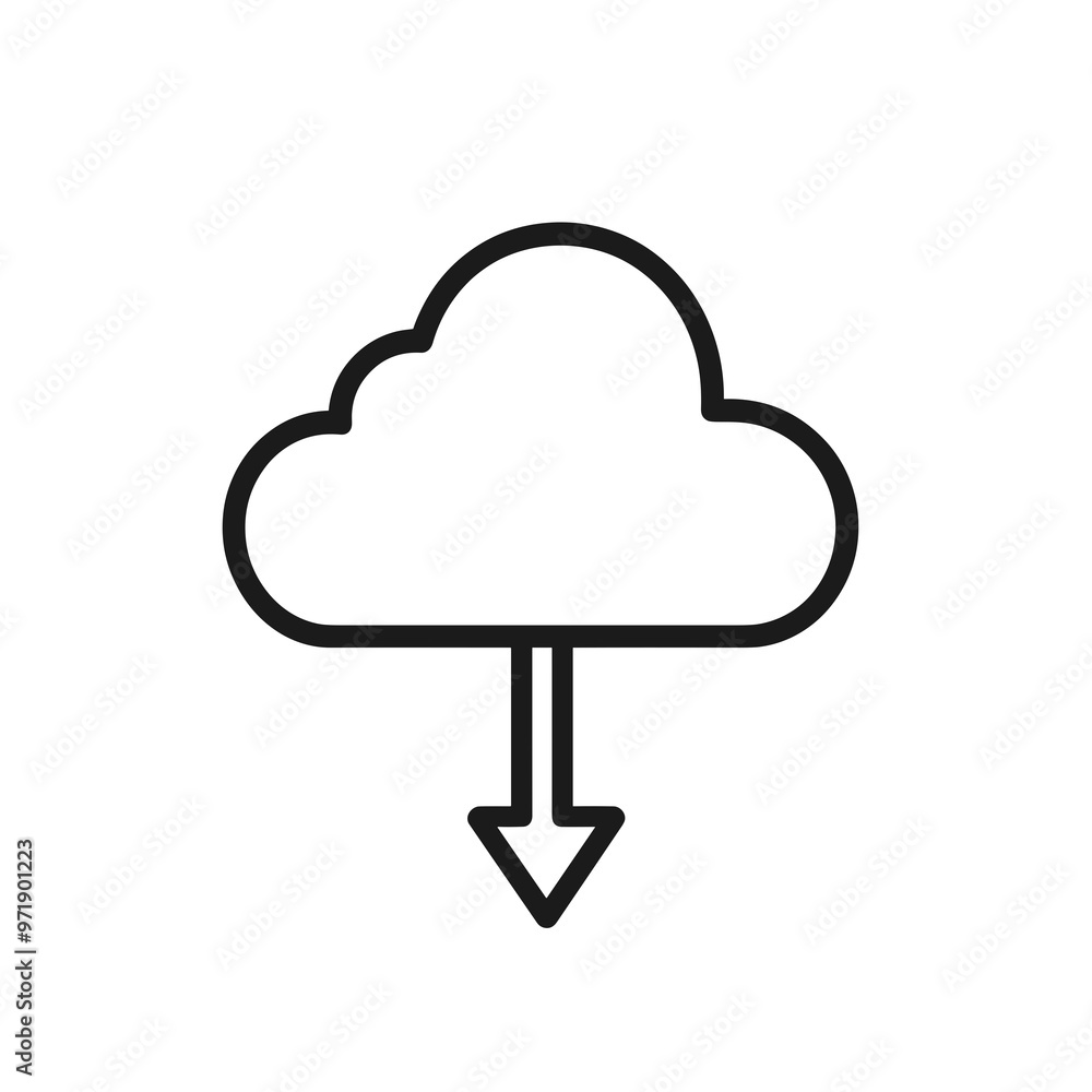 A minimalist cloud icon featuring a downward arrow, symbolizing data transfer and download in a clean design against a plain background A minimalist cloud icon featuring a downward arrow, symbolizing data transfer and download in a clean design against a plain background