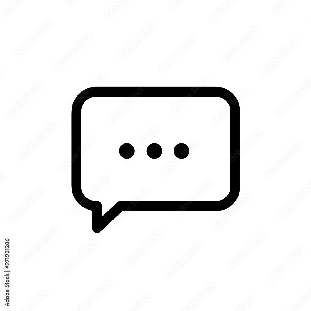A sleek chat icon showing three dots inside a speech bubble, representing an active conversation, often used in digital communication platforms A sleek chat icon showing three dots inside a speech bubble, representing an active conversation, often used in digital communication platforms