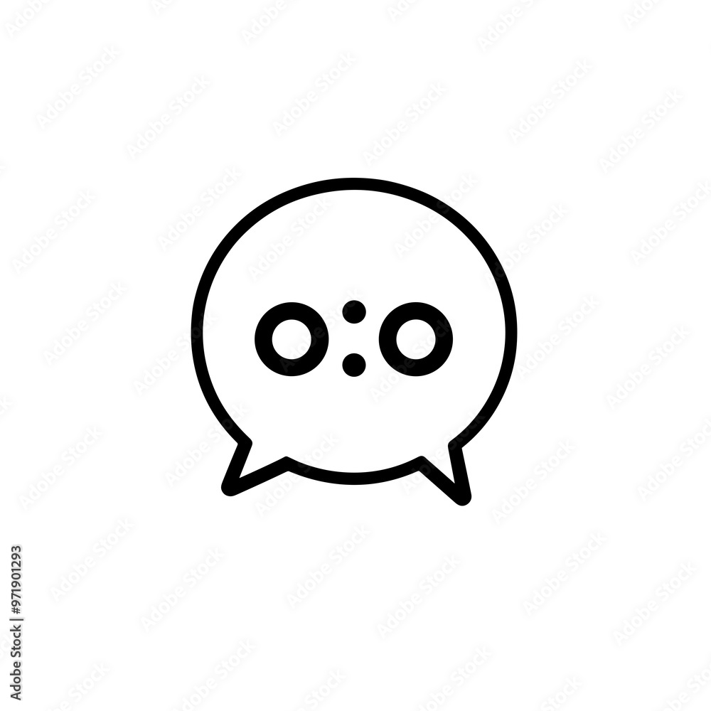 A simple yet eye-catching chat icon with a circular speech bubble design, showcasing two large eyes and a small mouth, ideal for digital messaging platforms A simple yet eye-catching chat icon with a circular speech bubble design, showcasing two large eyes and a small mouth, ideal for digital messaging platforms