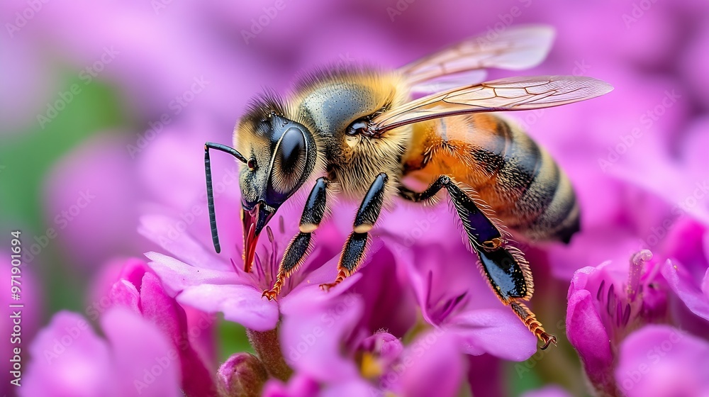 Bee in a flower garden A worker bee pollinating flowers : Generative AI Bee in a flower garden A worker bee pollinating flowers : Generative AI