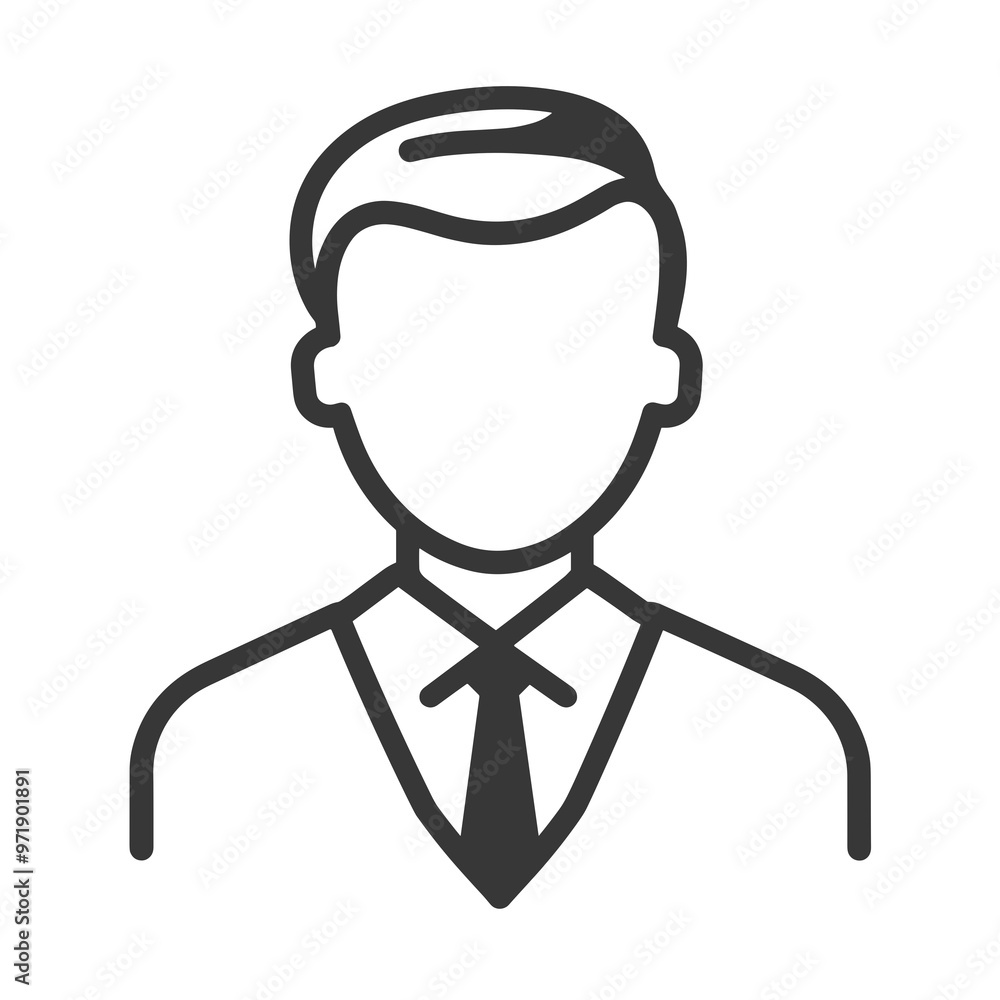 A minimalistic icon depicting a business professional in a suit and tie, designed to represent professional identity and corporate culture A minimalistic icon depicting a business professional in a suit and tie, designed to represent professional identity and corporate culture