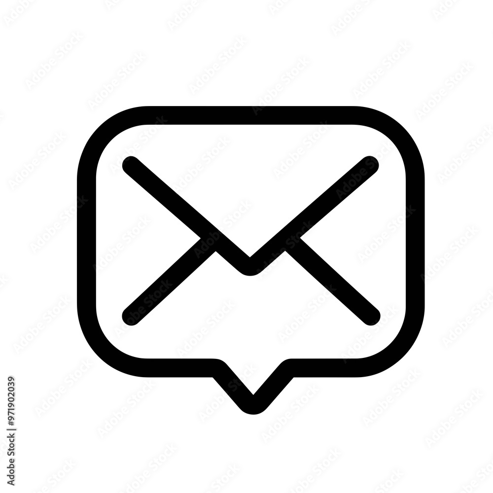 A minimalist design featuring a speech bubble outlined in black, containing an envelope icon inside to signify messaging and communication A minimalist design featuring a speech bubble outlined in black, containing an envelope icon inside to signify messaging and communication