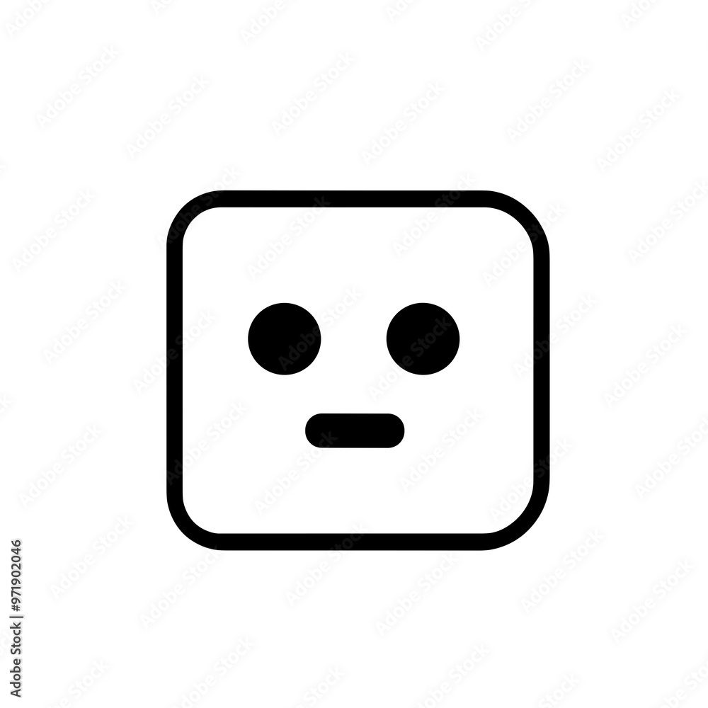 This design showcases a minimalistic face within a square frame, featuring two round eyes and a neutral mouth expression, suitable for various digital uses This design showcases a minimalistic face within a square frame, featuring two round eyes and a neutral mouth expression, suitable for various digital uses