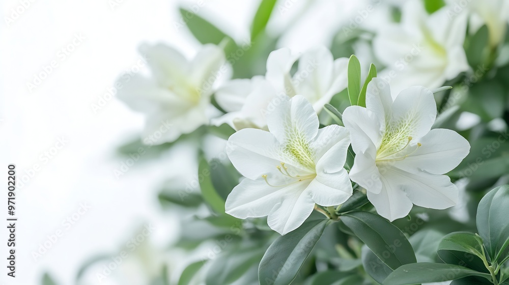 Azaleas flowers with leaves White flowers isolated on white background with clipping path : Generative AI Azaleas flowers with leaves White flowers isolated on white background with clipping path : Generative AI