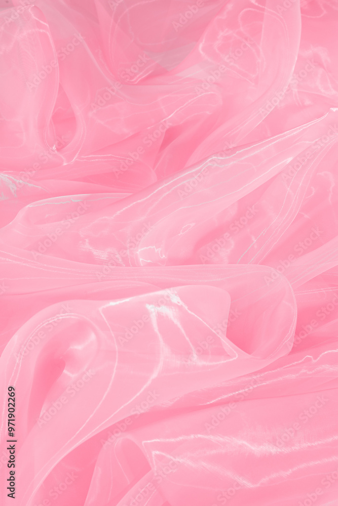 Fototapeta premium Beautiful pink tulle, closeup view of fabric
