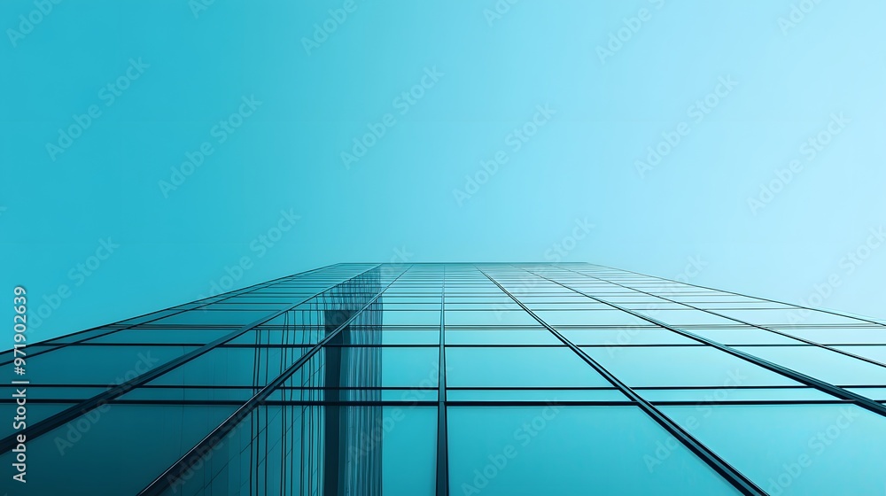 Obraz premium A Modern Glass Facade of a Tall Building Against a Blue Sky