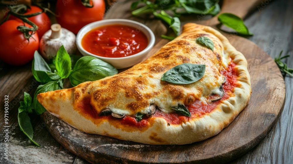 a beautifully baked calzone with a pertfectly browned a beautifully baked calzone with a pertfectly browned