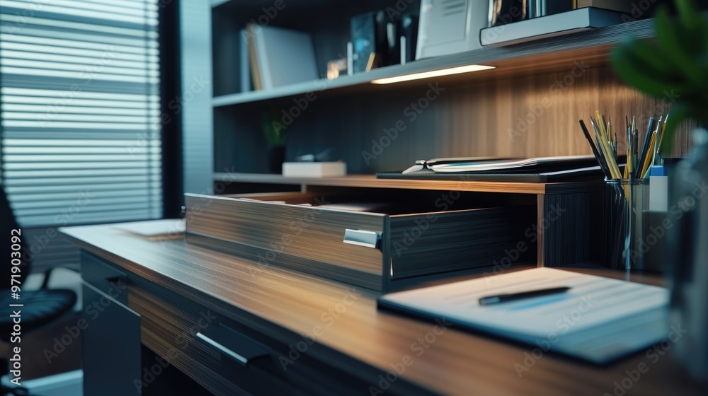 Desk with a built-in filing cabinet, Desk with a built-in filing cabinet,
