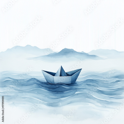 A floating paper boat in ge...