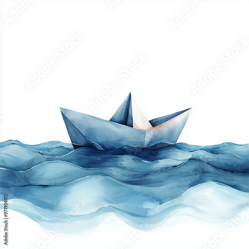 A floating paper boat in ge...