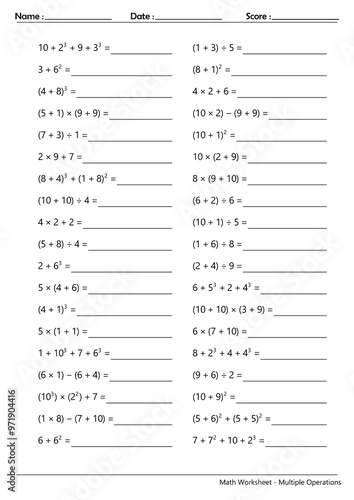 Math Worksheet - Multiple Operations_Course_001 photo