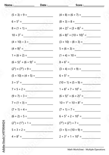 Math Worksheet - Multiple Operations_Course_005 photo