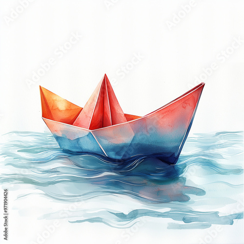 A floating paper boat in ge...