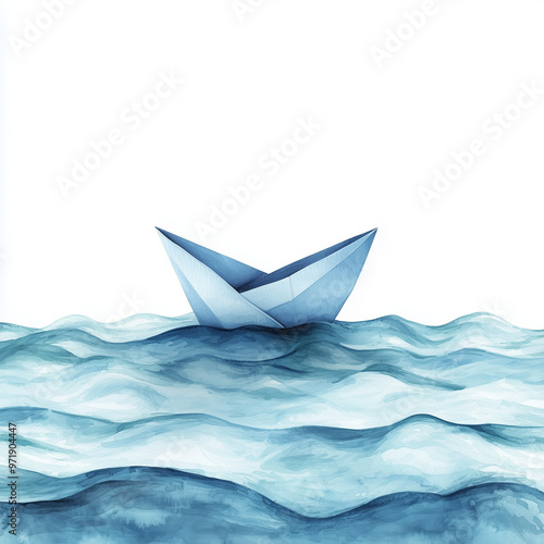 A floating paper boat in ge...