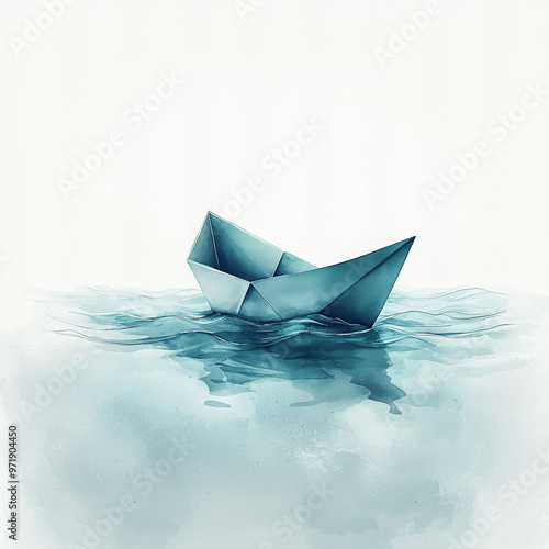 A floating paper boat in ge...