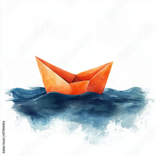 A floating paper boat in ge...