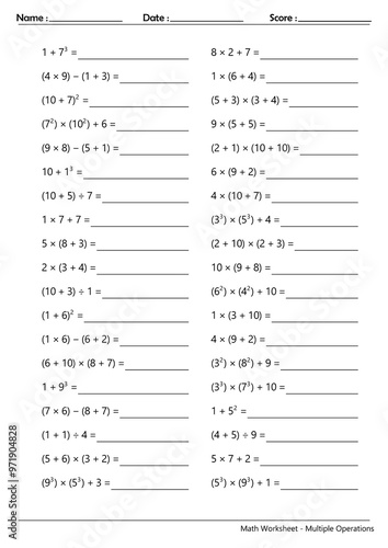 Math Worksheet - Multiple Operations_Course_023 photo