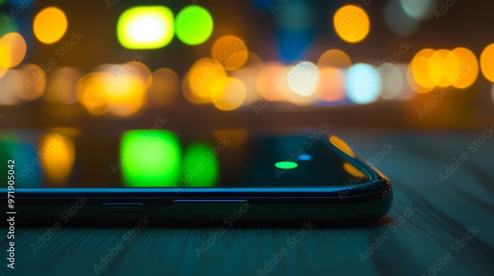 Close-up of a modern smartphone with a battery indicator showing full charge, placed on a wooden table. The background is softly blurred, focusing on the device's safety features Close-up of a modern smartphone with a battery indicator showing full charge, placed on a wooden table. The background is softly blurred, focusing on the device's safety features