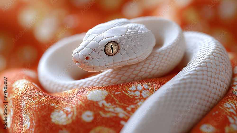 Fototapeta premium 白ヘビの年賀状素材