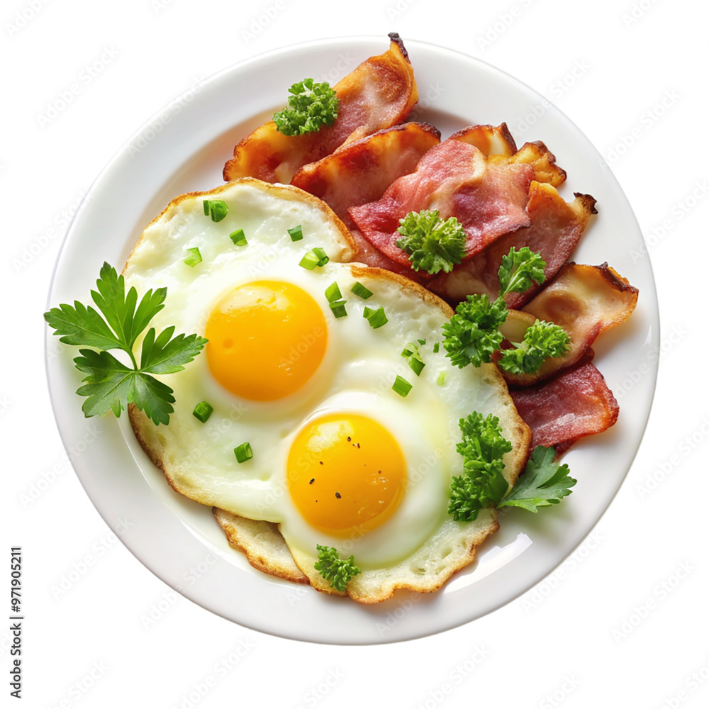 Fried eggs and bacon Isolated on transparent background. Fried eggs and bacon Isolated on transparent background.