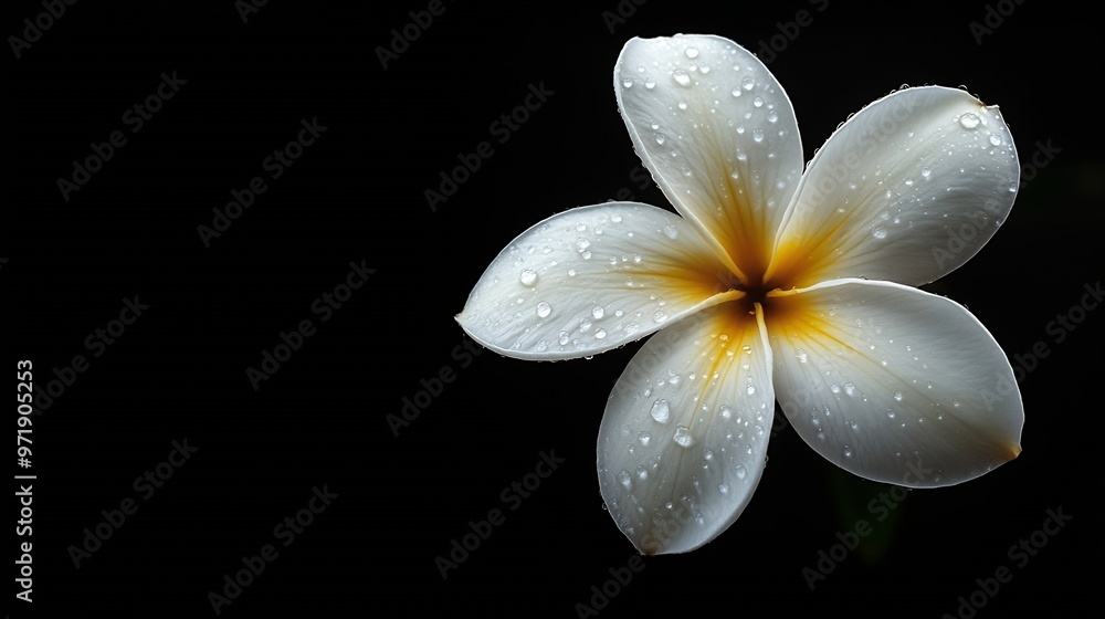 Fototapeta premium Plumeria flower One white Plumeria flower in a black background : Generative AI