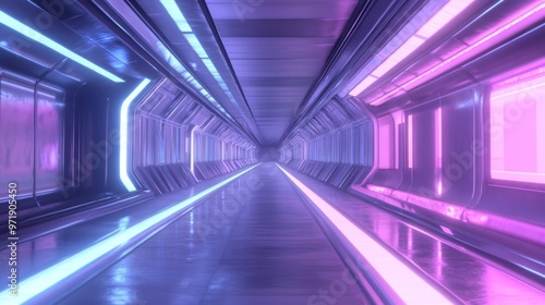 Futuristic Corridor with Neon Lights