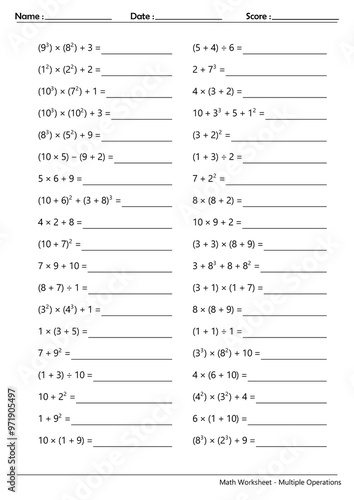 Math Worksheet - Multiple Operations_Course_045 photo