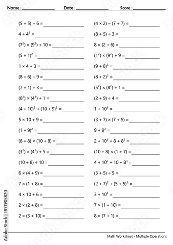 Math Worksheet - Multiple Operations_Course_061 photo