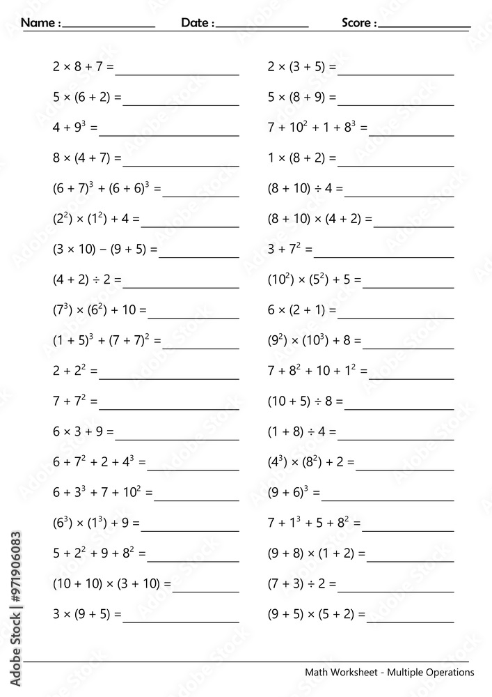 Math Worksheet - Multiple Operations_Course_077 Math Worksheet - Multiple Operations_Course_077