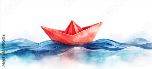 A floating paper boat in ge...