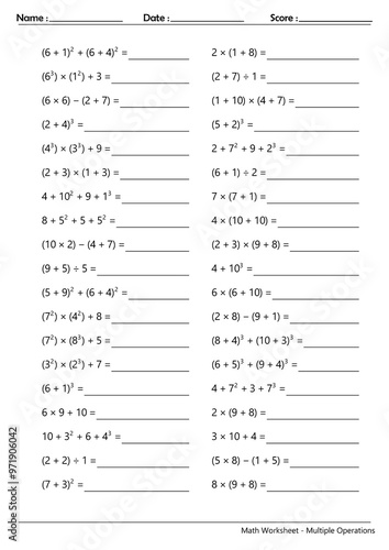 Math Worksheet - Multiple Operations_Course_076 photo