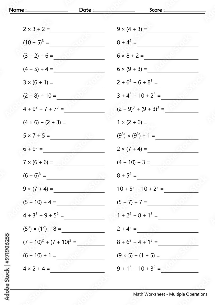 Math Worksheet - Multiple Operations_Course_086 Math Worksheet - Multiple Operations_Course_086