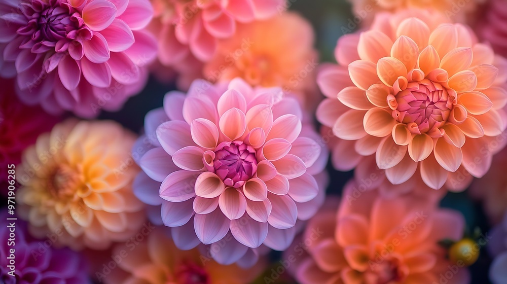 Various colours and shapes of dahlia flowers : Generative AI