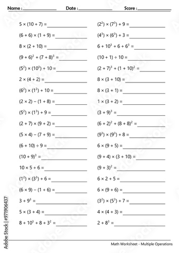 Math Worksheet - Multiple Operations_Course_093
