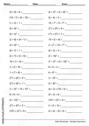 Math Worksheet - Multiple Operations_Course_089