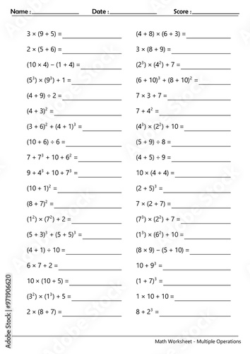 Math Worksheet - Multiple Operations_Course_094