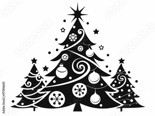 Christmas Tree Designs From Simple to Elaborate Decorations with Ornaments, Lights, and Stars.