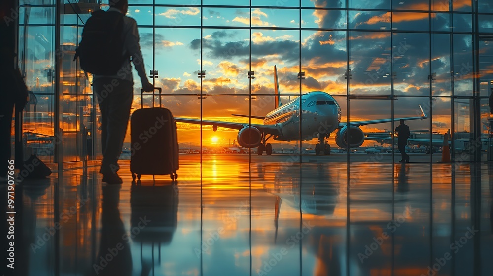 Airplane passengers baggage at airport terminal hall travel vacation and transportation concept : Generative AI Airplane passengers baggage at airport terminal hall travel vacation and transportation concept : Generative AI