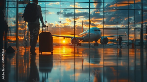 Airplane passengers baggage at airport terminal hall travel vacation and transportation concept : Generative AI