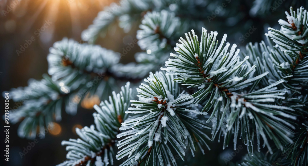 Frosty pine tree glowing abstract background Frosty pine tree glowing abstract background