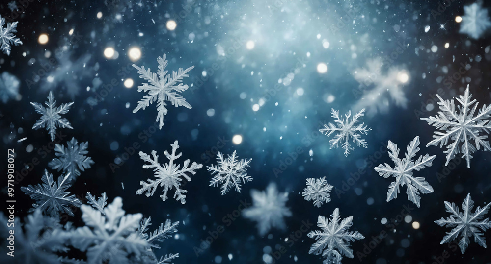 Frosty snowflakes twinkling stars abstract background Frosty snowflakes twinkling stars abstract background