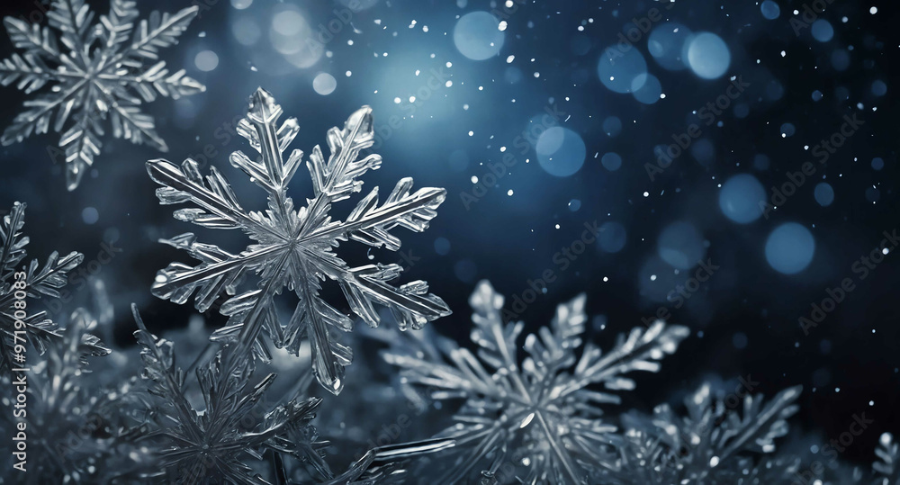Frosty snowflakes twinkling stars abstract background Frosty snowflakes twinkling stars abstract background