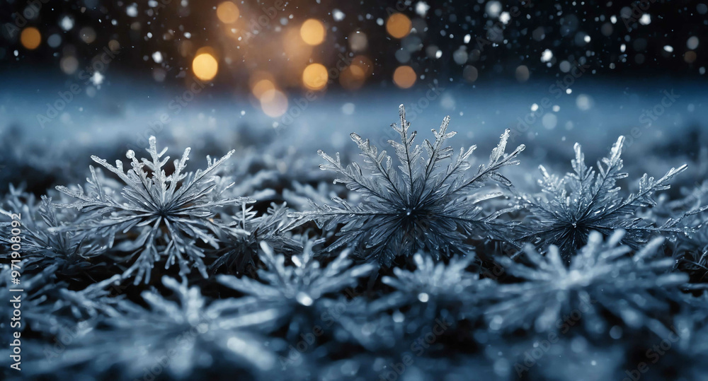 Frosty snowflakes twinkling stars abstract background Frosty snowflakes twinkling stars abstract background
