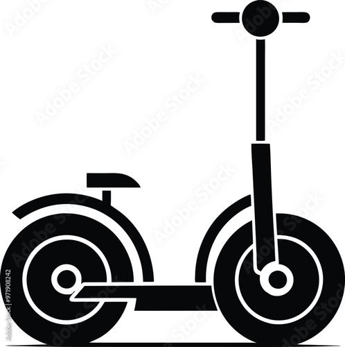 Silhouette of Driving a Segway - Vector illustration Icon on black and white.