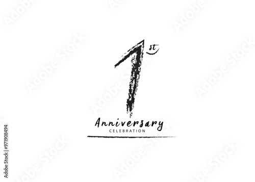 1 Years Anniversary Celebration logo black paintbrush vector, 1 number logo design, 1st Birthday Logo, happy Anniversary, Vector Anniversary For Celebration, poster, Invitation Card