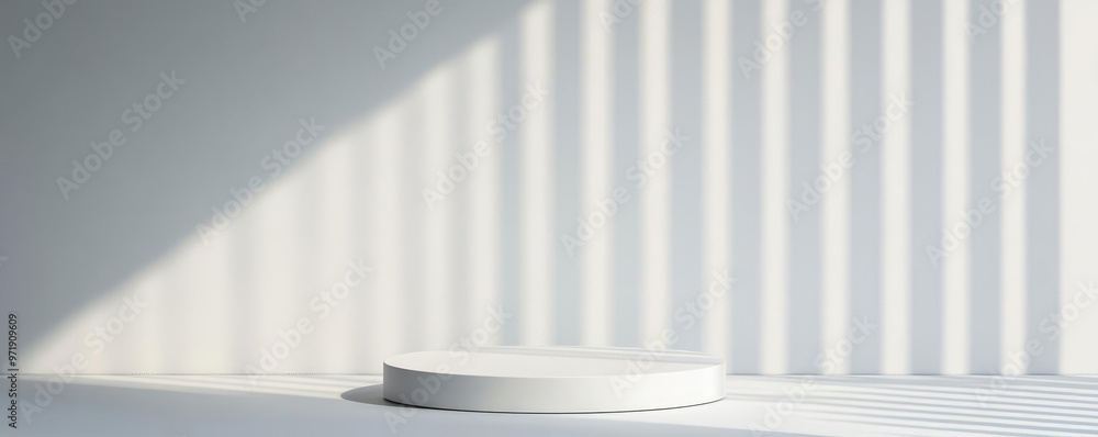 Geometric white podium, soft lighting, dynamic shadows, 3D illustration Geometric white podium, soft lighting, dynamic shadows, 3D illustration